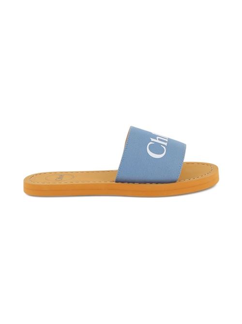 Ciabatte bambina Chloé Woody blu con fascia logo Chloe' Kids | C20881821